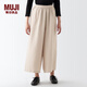 無(wú)印良品（MUJI）女式 麻 喇叭褲 褲子 長(cháng)褲 休閑褲 寬版褲 闊腿褲BEG21A3S 淡黃色 L(165/70A)