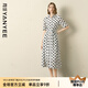 顏域波點(diǎn)襯衫領(lǐng)連衣裙女夏2025新款A(yù)字寬松法式復(fù)古五分袖中長(zhǎng)裙 黑白點(diǎn) 2XL