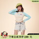 拉拉波波春季新品甜辣短款抽繩長(zhǎng)袖T恤女拼色減齡學(xué)生上衣LBDA-WSDT44 米色 M