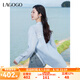 lagogo蕾絲拼接小清新襯衫女拉谷谷2025年春夏新款翻領(lǐng)氣質(zhì)上衣 藍(lán)色 L