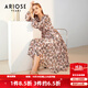 艾諾絲雅詩(shī)ARIOSEYEARS艾諾絲雅詩(shī)新款雪紡印花連衣裙修身荷葉邊中長(cháng)裙 米粉色 M