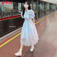 唐思薇學(xué)生連衣裙女2025夏裝藍(lán)色少女甜美學(xué)院風(fēng)洋氣高腰過(guò)膝泡泡袖長(zhǎng)裙 淺藍(lán)色 M (90-100斤)