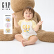 Gap嬰兒2025夏季新款純棉印花logo撞色插肩袖連體衣兒童裝774571 黃色 80cm (9-18月) 亞洲尺碼