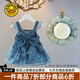 G.DUCKKIDS小黃鴨童裝女童連衣裙夏季新款兒童裙子寶寶衣服夏裝網(wǎng)紗吊帶裙子 藍色吊帶花苞裙送帽子  110 尺碼4~5歲【100-110cm】cm