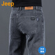 吉普（JEEP）美國正品高端帥氣牛仔褲夏季男士寬松彈力修身直筒商務(wù)休閑長褲子 煙灰色 薄款 【專柜同款】 32 【適合140斤左右】
