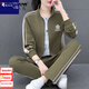 啄木鳥(niǎo)休閑運動(dòng)套裝女衛衣春秋薄款2025新款中年媽媽女跑步運動(dòng)服三件套 橄欖綠【外套+短袖+長(cháng)褲】 2XL(125-140斤)