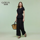 歌莉婭（GOELIA）【四面彈】歌莉婭高級(jí)松弛感穿搭套裝女夏2025超火黑色ootd三件套 00B黑色 S