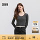 森馬（Semir）毛衣女短款假兩件正肩顯瘦2025春季新款緊身絞花毛衫慵懶氣質(zhì) 白灰色調(diào)00312 M 160/84A