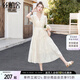 絲柏舍甜美V領連衣裙2025夏裝新款女裝收腰A字優(yōu)雅大擺仙女裙
