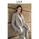 LILY2025秋新款綿羊毛混紡經(jīng)典復古休閑通勤西裝高級感西服外套女 714灰卡其 M