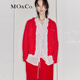 MO&Co.開衫外套冬含珠片繡毛須鑲邊針織衫紅色毛衣女小香風(fēng) 大紅色 L
