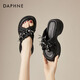 達芙妮厚底松糕拖鞋女款外穿2025夏季新款蝴蝶結一字拖增高沙灘涼拖鞋女 黑色 37
