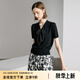 顏域黑色系帶針織衫女裝2024新款夏季時尚簡約蝴蝶結(jié)短袖氣質(zhì)上衣 黑色 XL/42