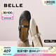 百麗（Belle）復(fù)古褶皺面瑪麗珍鞋女2025秋新商場同款羊皮舒適單鞋E3U1DCQ5 黑色 38