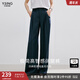 衣香麗影仿麻垂感闊腿休閑褲女2025年夏裝新款時尚壓褶寬松直筒褲 藏青色 L
