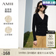 AMII中秋好禮2025秋季新法式V領(lǐng)假門(mén)襟針織衫黑色毛衣女修身顯瘦 黑色 M (160)