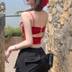 皓娥泰式小吊帶美背背心女夏外穿帶胸墊露背無袖短款內搭甜辣小上衣 【大紅】均碼