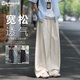 MAYBEYOND日系棉麻褲子男士夏季寬松大碼直筒褲休閑闊腿長(zhǎng)褲MX14杏色XL
