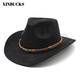 XINBUCKS西部牛仔帽少數名族風(fēng)禮帽休閑爵士帽戶(hù)外旅游舞臺道具毛氈帽子 黑色 適合55-58cm