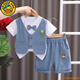 G.DUCKKIDS小黃鴨童裝男童套裝夏季周歲禮服男寶寶夏季領(lǐng)結(jié)款小西裝兒童衣服 藍(lán)色 90 建議80-90cm1歲半-2歲