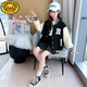 G.DUCKKIDS女童棒球服外套夾克春秋裝2024新款兒童洋氣時(shí)髦百搭上衣外套潮 黑色R字母 150 cm年齡適合9-10歲小孩子