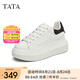 他她（TATA）小白鞋2025夏季新款奶油泡泡厚底女鞋增高松糕鞋板鞋 白/黑（刺繡版） 36