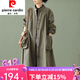 皮爾卡丹（pierre cardin）中長(zhǎng)款全棉純色休閑風(fēng)衣外套女春夏秋新款胖媽咪寬松工裝長(zhǎng)袖上衣 綠色 L【建議100-140斤】