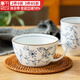 千代源光峰小藍芽早餐杯麥片杯陶瓷咖啡燕麥杯子日本進口家用馬克杯水杯 線唐草早餐杯