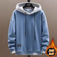 倉石一樹(shù)美式重磅假兩件連帽衛衣男春秋季新款潮流時(shí)尚青少年加絨帶帽外套 霧霾藍加絨 XL