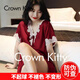 Crown Kitty性感睡裙女夏季薄款冰絲短袖睡衣女士蕾絲誘惑高級(jí)輕奢睡袍家居服 A8CK品牌專柜-酒紅【單睡裙】 均碼 推薦【85斤-150斤】