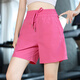 phigeer多口袋瑜伽五分褲女高腰休閑寬松運動(dòng)褲外穿抽繩速干跑步健身褲夏 玫紅色短褲 XL