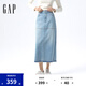 Gap女裝2025春季新款純棉水洗毛邊牛仔半身長裙百搭直筒裙730216 淺色水洗 XS (24)155/58A亞洲尺碼