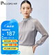 帕羅（PALUOPO）19姆米彈力雙喬春夏女士真絲長(zhǎng)袖t恤荷葉領(lǐng)褶皺重磅木耳邊緞面衫 藍(lán)灰色 XL (170/92A)