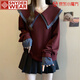 SNYDER WEAR衛(wèi)衣女秋季新款學(xué)院風(fēng)衛(wèi)衣海軍長袖衛(wèi)衣大碼休閑寬松短褲上衣女裝 酒紅色 S 建議80-100斤