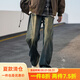QGF學(xué)院風(fēng)高街帥氣牛仔褲男做舊水洗直筒褲春秋冬季青少年寬松褲子男 DSA310-23K30150 復(fù)古藍(lán) 松緊腰 XL [建議110-130斤]