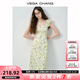 VEGA CHANG法式碎花連衣裙女2025夏新款方領(lǐng)荷葉邊設(shè)計(jì)收腰A字裙 花色 M