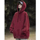 GOCHIEI酒紅色連帽衛衣女小個(gè)子中長(cháng)款寬松顯瘦春秋冬款加絨薄款套頭衫男 酒紅色丨丨[加絨] M 86-105斤