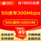 中國聯(lián)通 5G大流量卡不限網(wǎng)速手機卡WIFI無線上網(wǎng)卡電話卡大王卡手表卡釘釘卡商旅卡 49元包90G通用+600分鐘+倆副卡+可選號