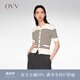 OVV2024春夏新款女裝簡約修身羅紋條紋設(shè)計短袖針織衫 深咖條紋22 XL