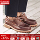 馬登男鞋帆船鞋復古低幫工裝鞋潮英倫風(fēng)百搭休閑皮鞋 紅棕色  馬登工裝 41
