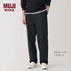 無印良品（MUJI） 男式 彈力 絲光斜紋 抽褶寬版褲男士長褲子休閑褲男褲春季 黑色 76 /下襠74cm 170/76A
