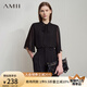 AMII2025夏新款優(yōu)雅通勤小立領(lǐng)喇叭袖綁帶雙層雪紡衫女寬松12522087 黑色 L (165)