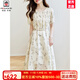 AEMAPE高端時(shí)尚碎花連衣裙女2025年夏季新款小個(gè)子雪紡衫收腰顯瘦長裙子 杏竹葉 L 110-125斤