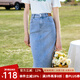 百圖betu女裝夏季新款半身裙高腰A型開叉牛仔半身裙女2303T69 牛仔色 L