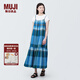 無印良品（MUJI）女式馬德拉斯格紋吊帶連衣裙女裝裙子格子裙純棉全棉長裙BC2IIA4S 藍(lán)色格紋 XL 165/92A