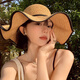 逸兼遮陽(yáng)帽蝴蝶結波浪邊草帽女夏季復古大帽檐遮陽(yáng)帽海邊沙灘度假帽子 波浪漁夫帽草帽【卡其均碼】 自帶防風(fēng)繩
