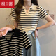 柯蘭娜女裝夏季條紋冰絲針織衫正肩短袖T恤顯瘦Polo領(lǐng)短款上衣 杏色條紋 L 【建議100-120斤】