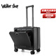 Walker Shop行李箱拉桿箱男女登機箱小型密碼鋁框大容量旅行箱小型可登機 黑色 16英寸 【橫款登機箱】