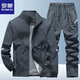 羅蒙休閑運動(dòng)套裝男士春秋季新款中老年爸爸裝兩件套大碼工作服男裝 BZF8529深灰色 2XL 碼建議140-160斤