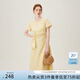 范思藍(lán)恩夏季圓領(lǐng)抽繩褶皺設(shè)計(jì)感連衣裙女2024夏裝新款白色高腰A字裙女 黃色 M